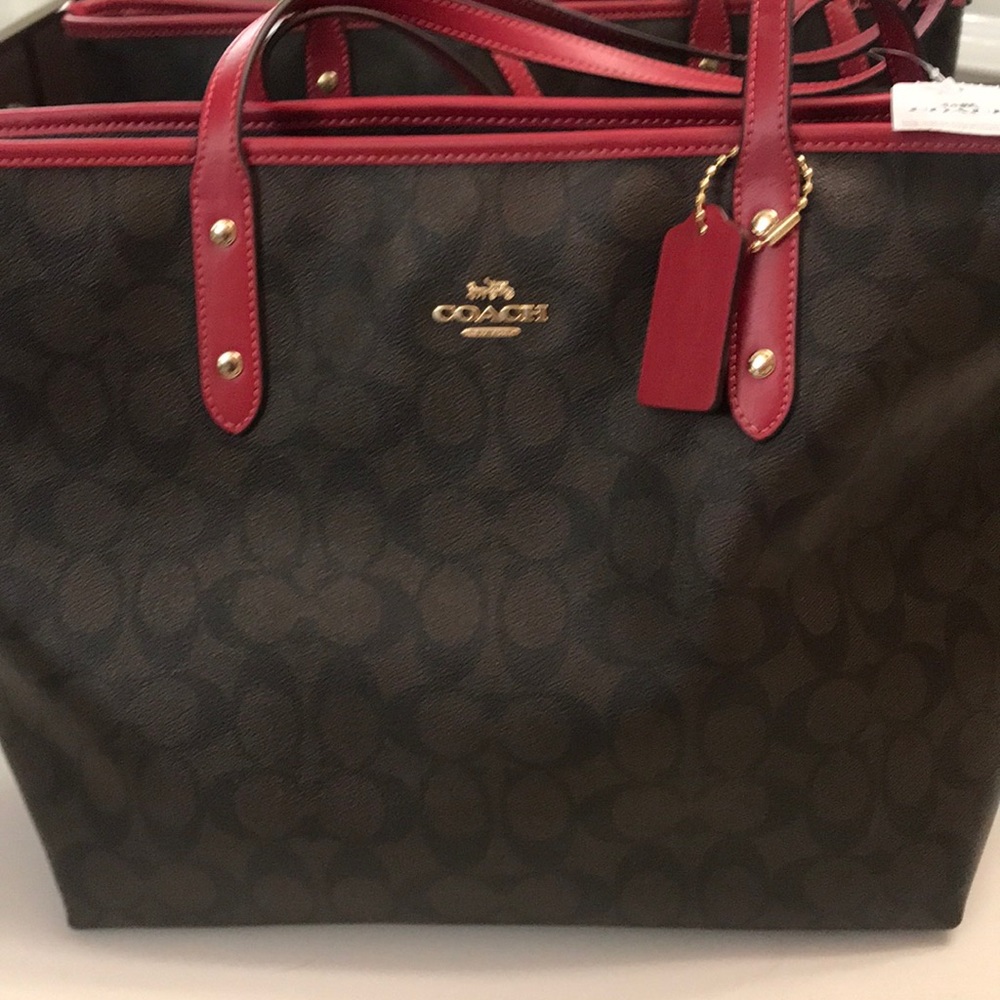 Coach Brown/Dark Pink (Red) Purse -New -NWT